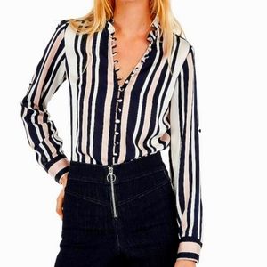 Express Black and White Striped Blouse